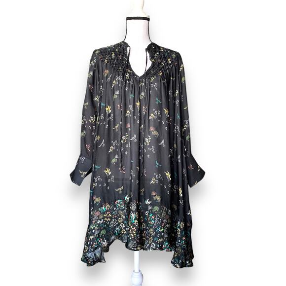 Secret Mission Fiona Dress Fairytale Print Black Multi Sz M Hummingbird NWOT